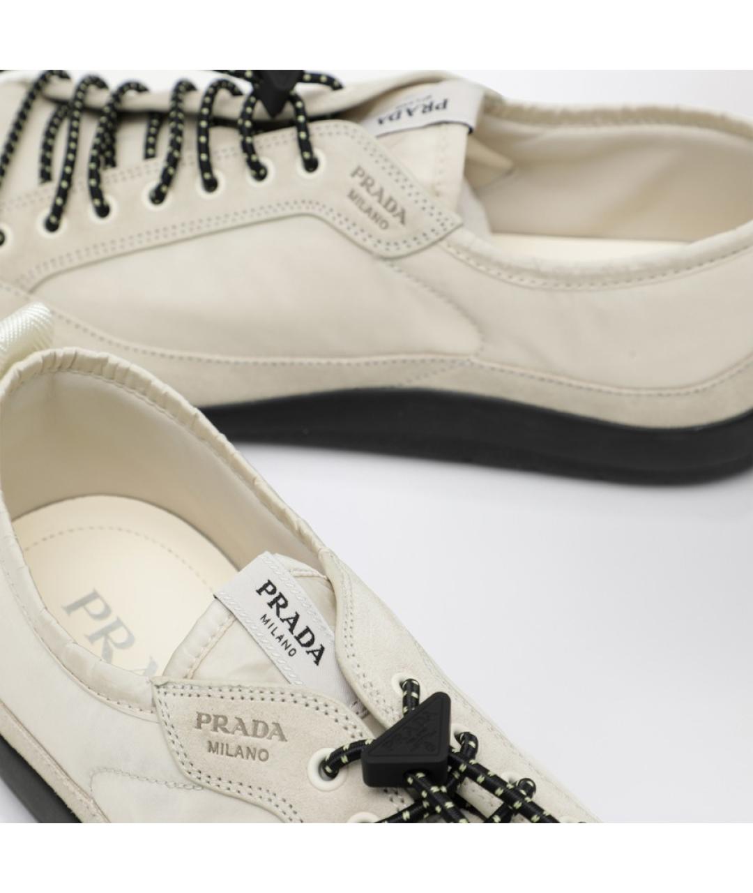 PRADA Бежевые текстильные низкие кроссовки / кеды, фото 5