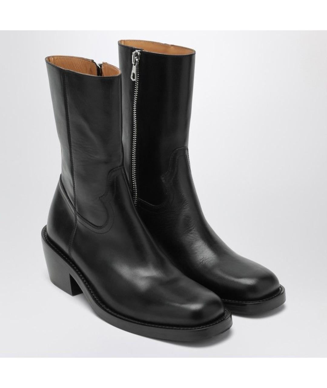 DRIES VAN NOTEN Черные кожаные высокие ботинки, фото 3