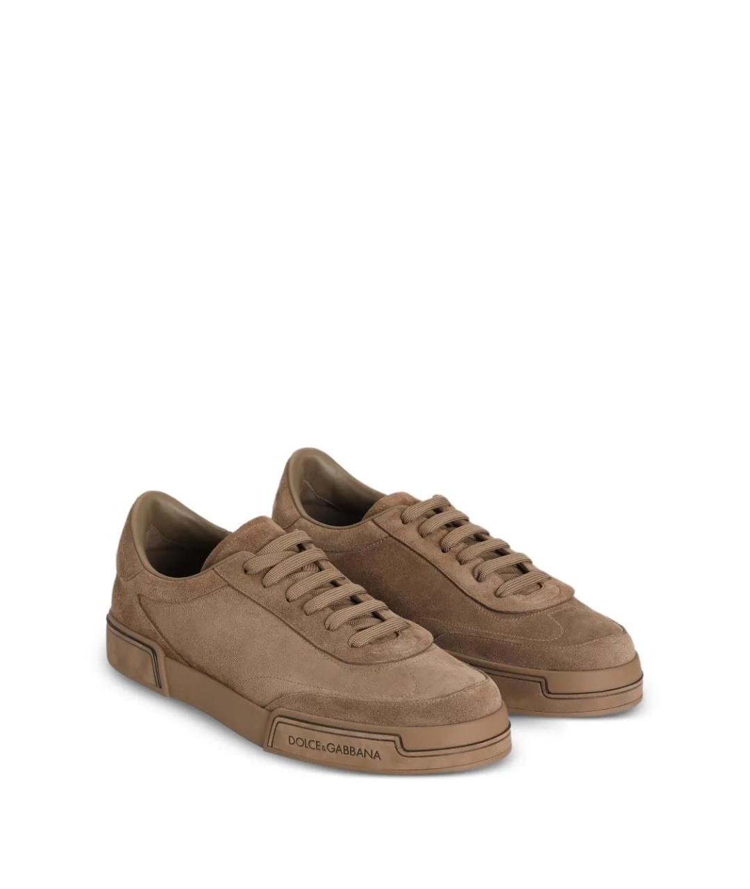 DOLCE&GABBANA Коричневые кожаные низкие кроссовки / кеды, фото 2