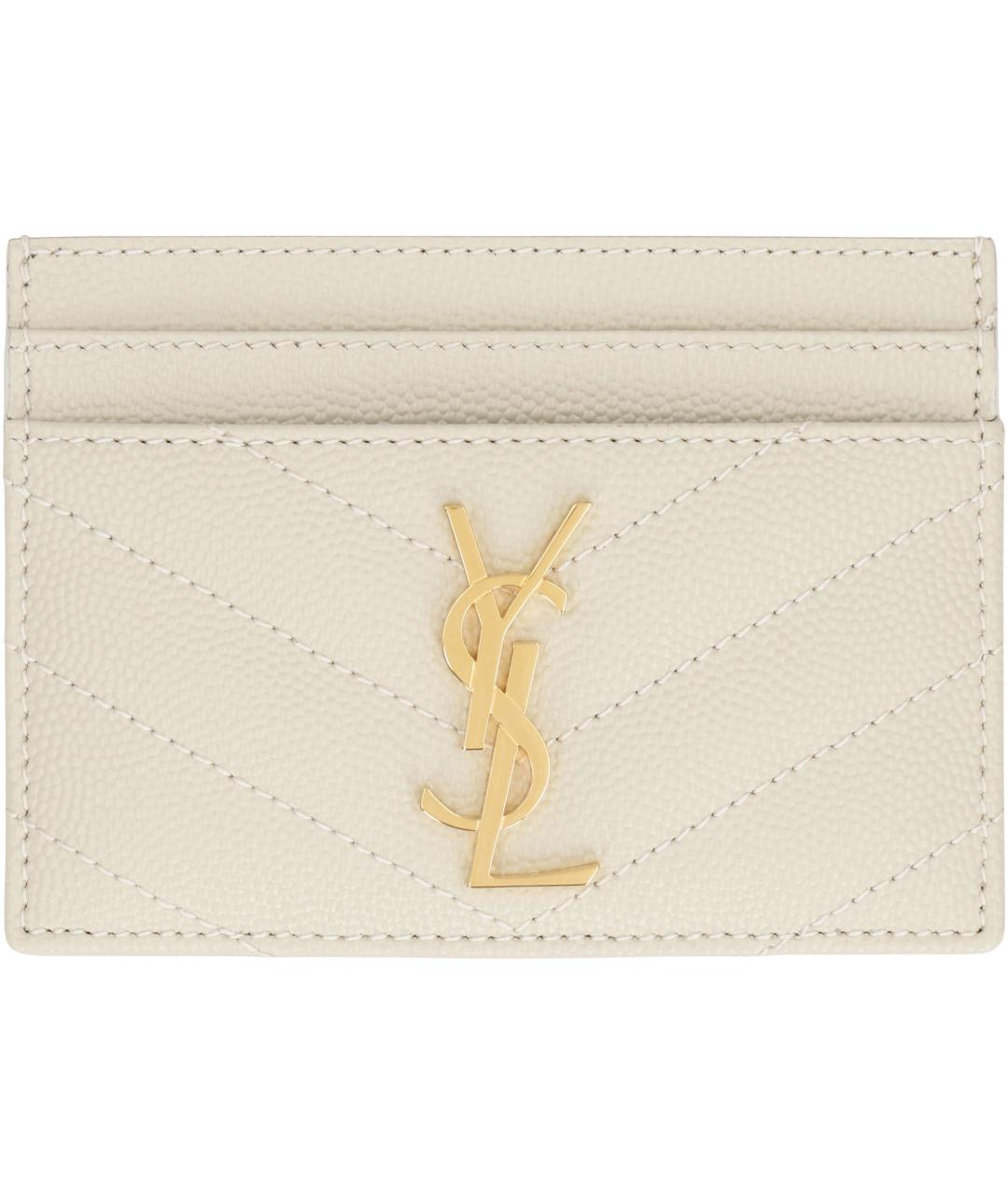 SAINT LAURENT Бежевый кожаный кардхолдер, фото 2