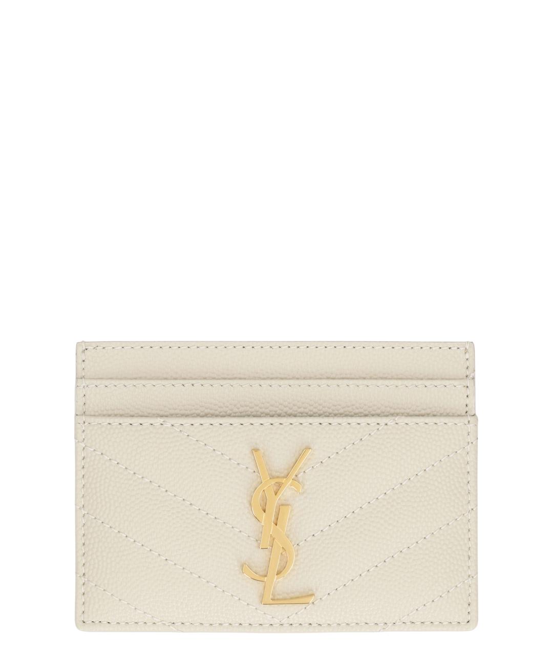 SAINT LAURENT Бежевый кожаный кардхолдер, фото 1