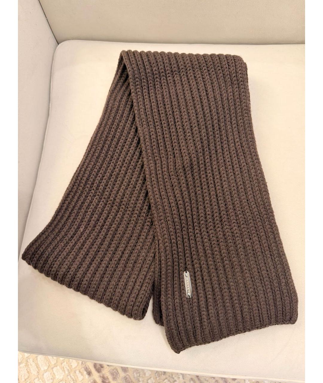 CELINE Коричневый шерстяной шарф, фото 4