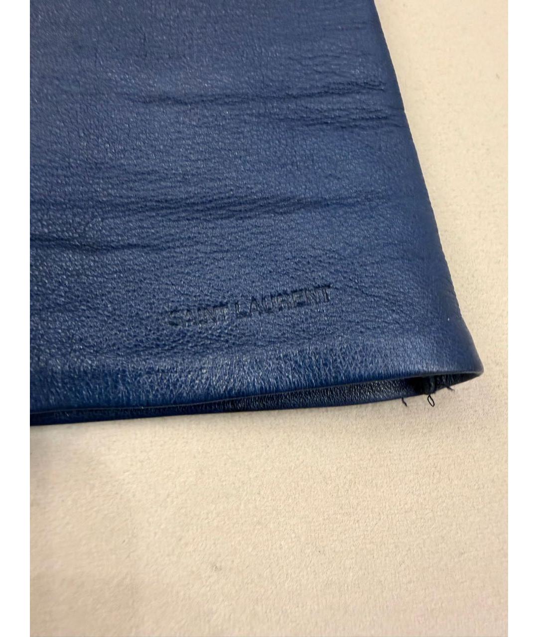 SAINT LAURENT Темно-синие кожаные перчатки, фото 3