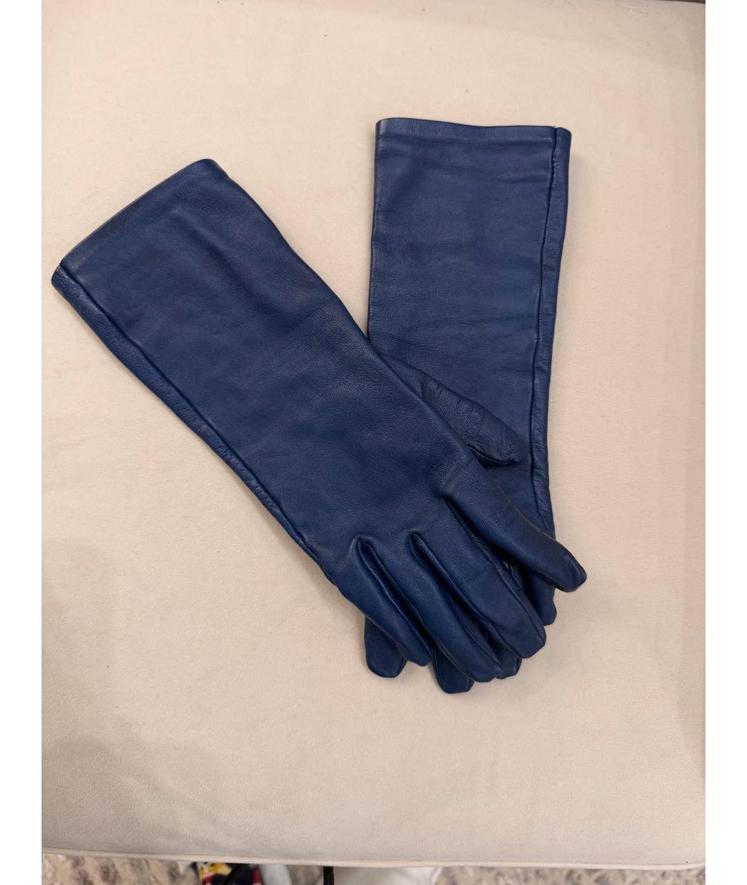 SAINT LAURENT Темно-синие кожаные перчатки, фото 2