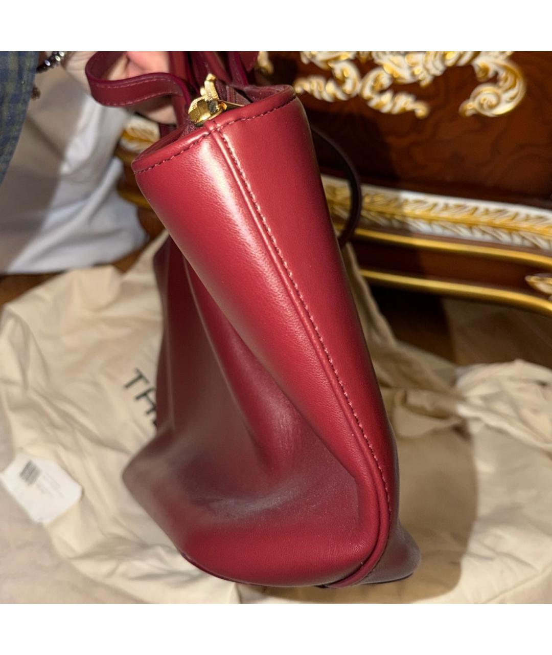 THEMOIRE Бордовая кожаная сумка с короткими ручками, фото 6