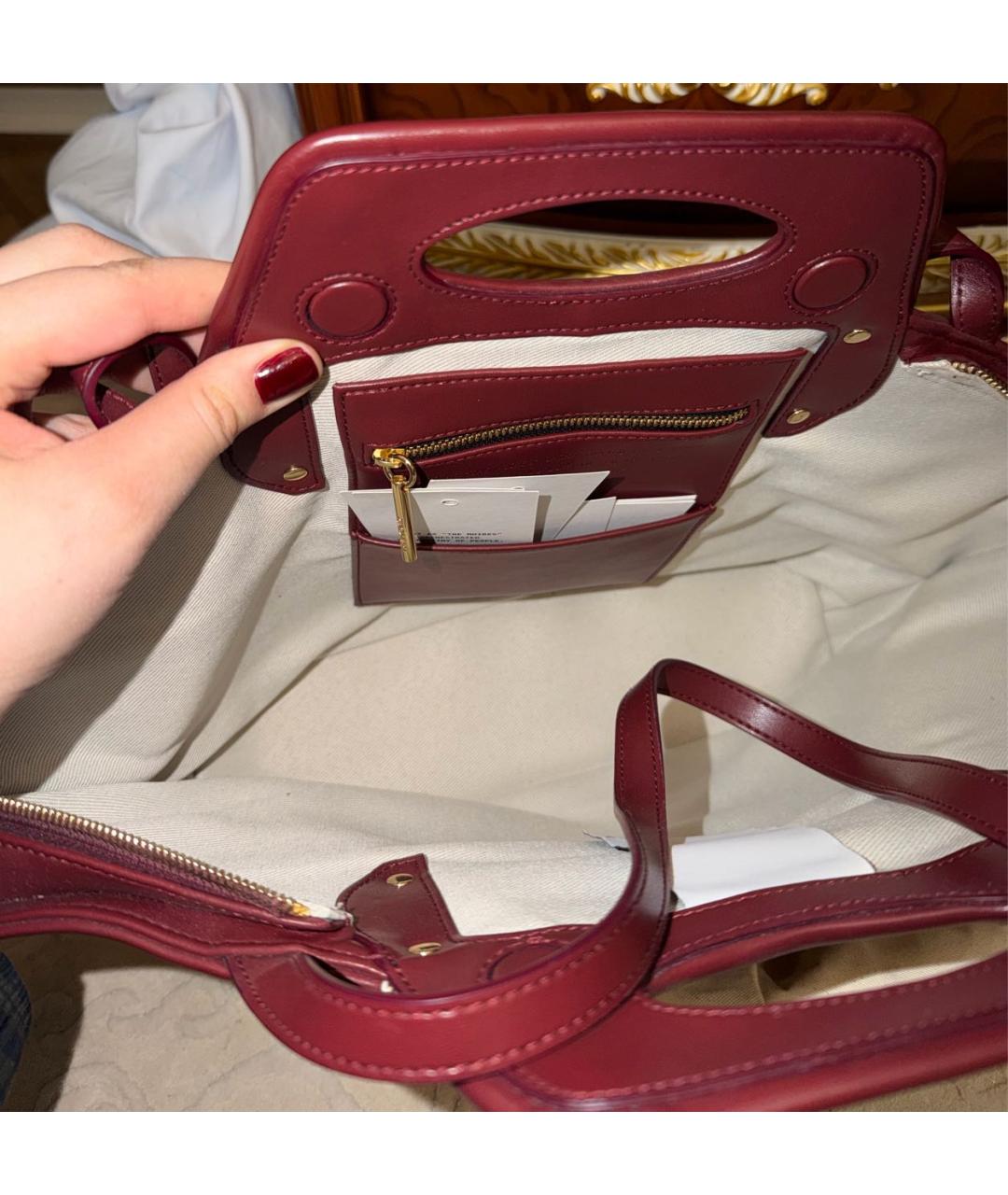 THEMOIRE Бордовая кожаная сумка с короткими ручками, фото 5