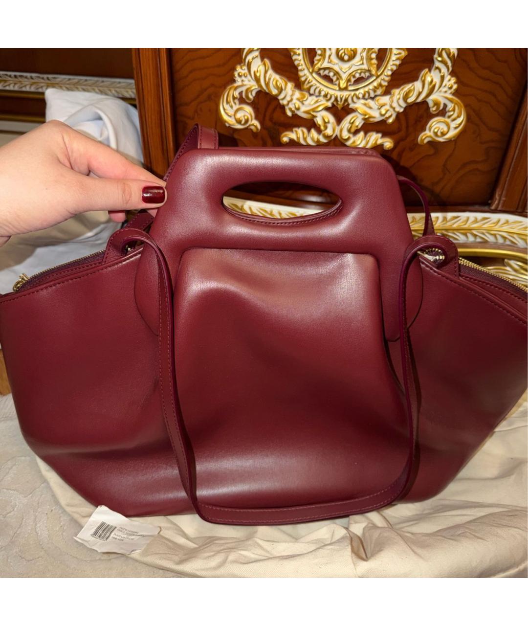 THEMOIRE Бордовая кожаная сумка с короткими ручками, фото 3