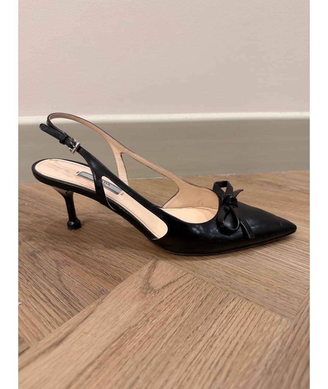 PRADA Черные кожаные лодочки на низком каблуке, фото 9