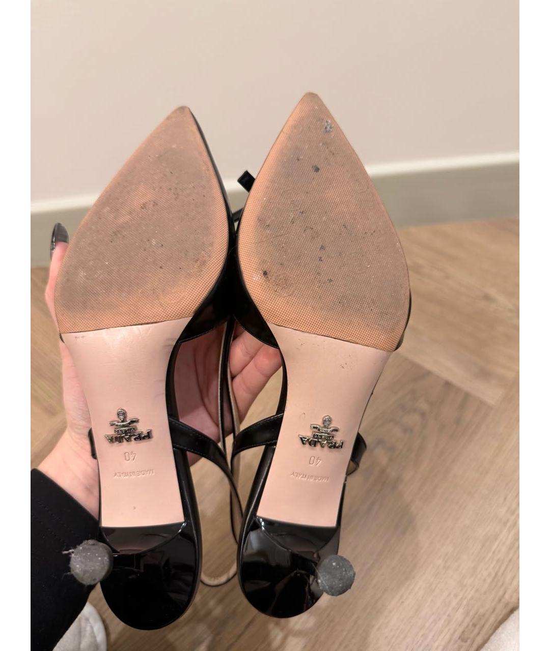 PRADA Черные кожаные лодочки на низком каблуке, фото 8