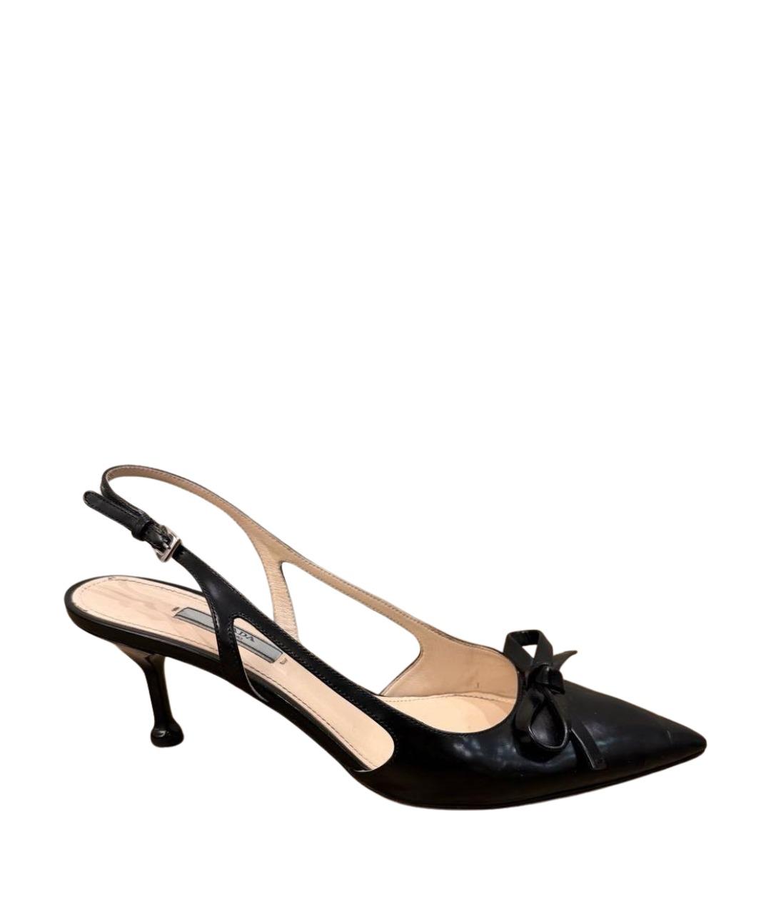 PRADA Черные кожаные лодочки на низком каблуке, фото 1