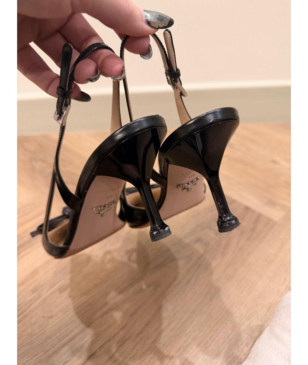 PRADA Черные кожаные лодочки на низком каблуке, фото 7