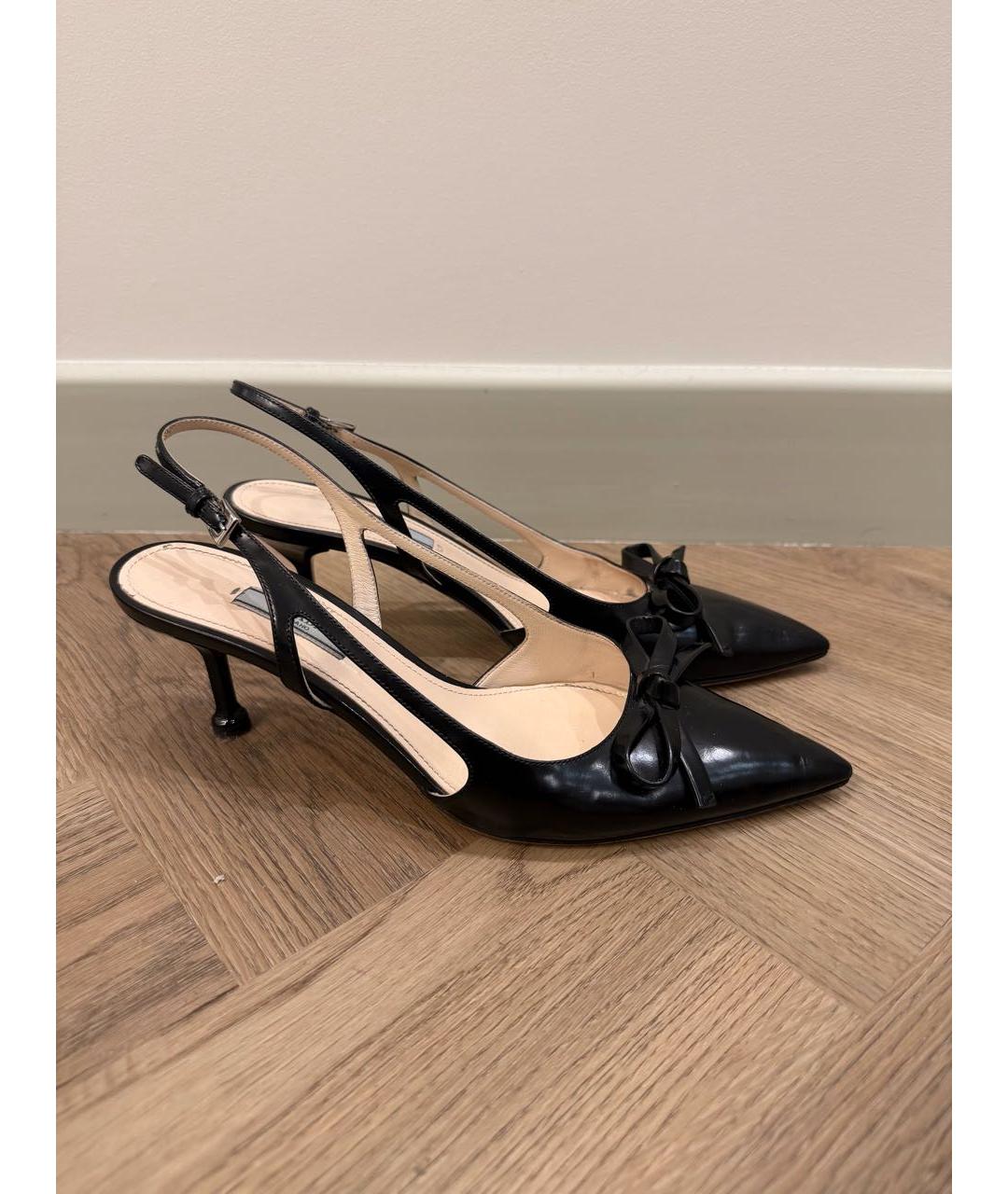 PRADA Черные кожаные лодочки на низком каблуке, фото 2