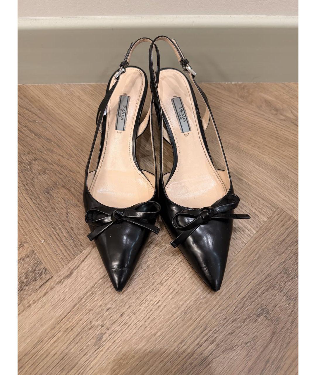 PRADA Черные кожаные лодочки на низком каблуке, фото 3