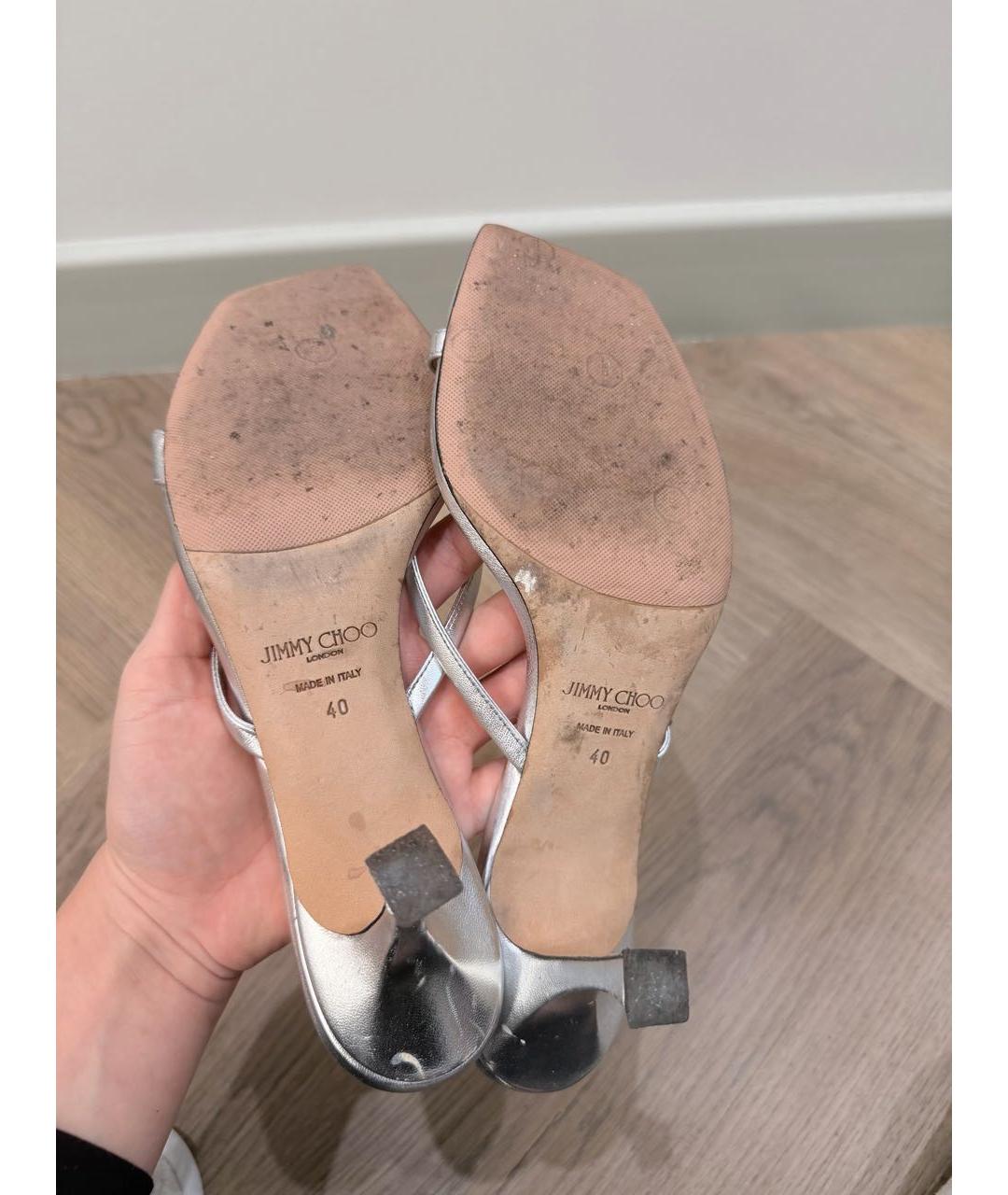 JIMMY CHOO Серебряные кожаные босоножки, фото 5