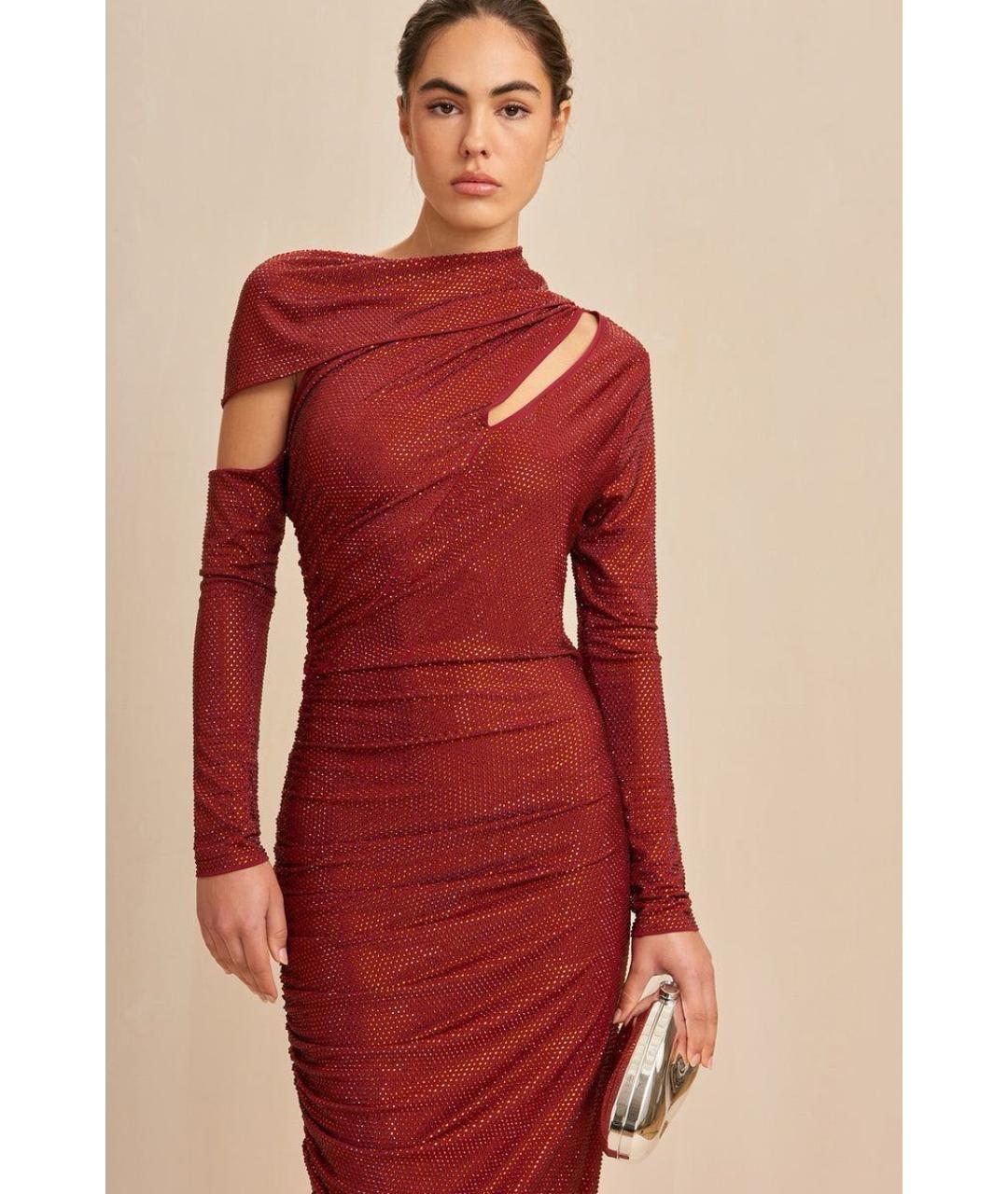 CULT GAIA Бордовое полиэстеровое коктейльное платье, фото 8