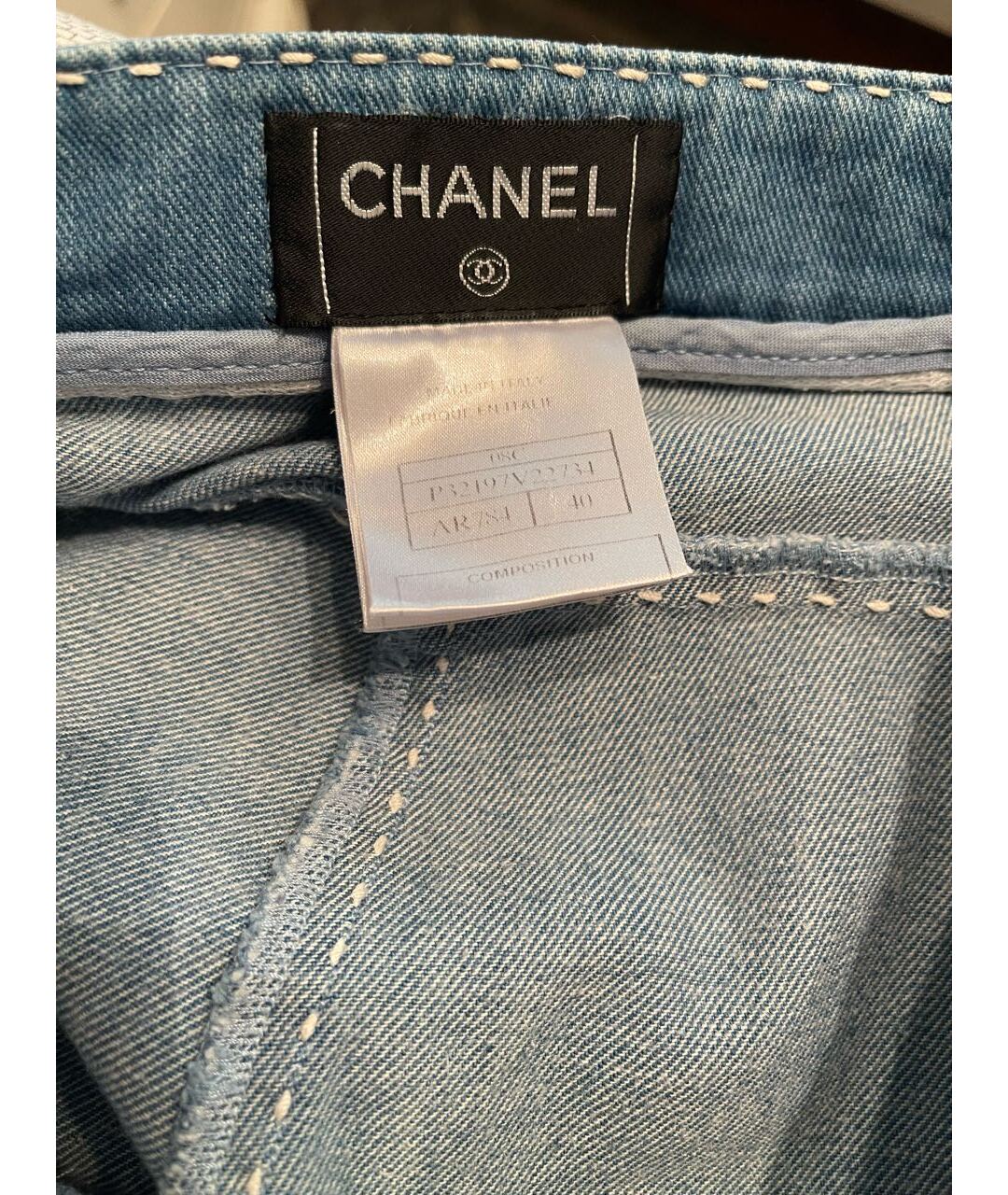 CHANEL Голубые хлопко-эластановые джинсы клеш, фото 7