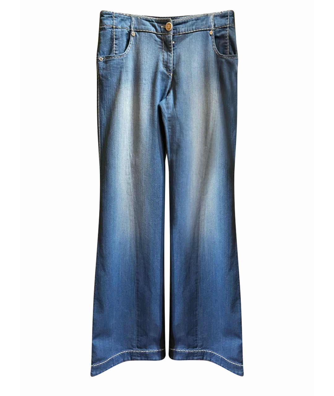 CHANEL Голубые хлопко-эластановые джинсы клеш, фото 1