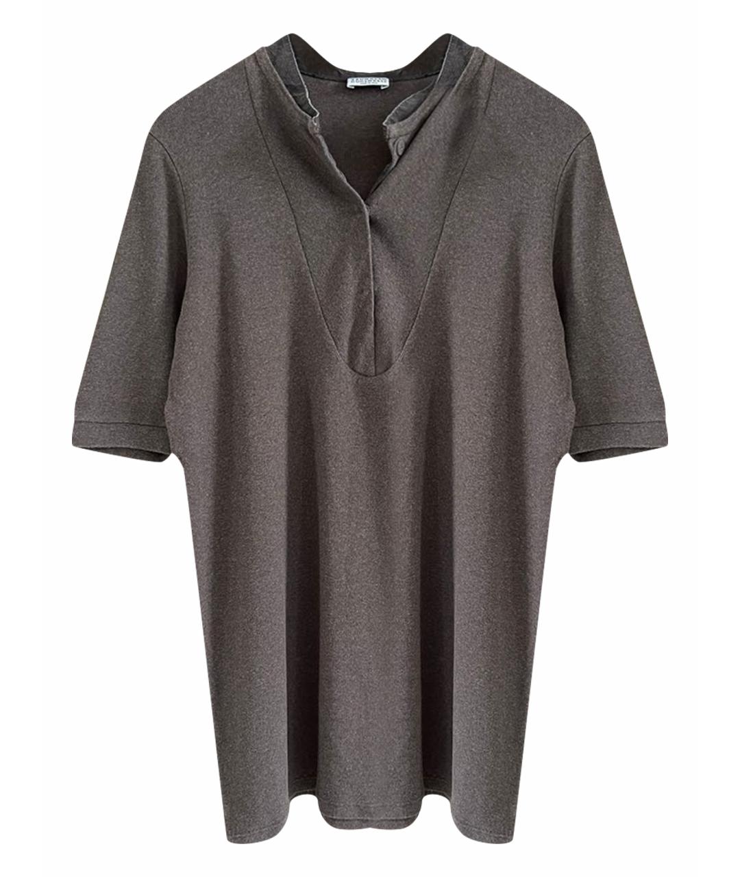 BRUNELLO CUCINELLI Коричневая шелковая футболка, фото 1