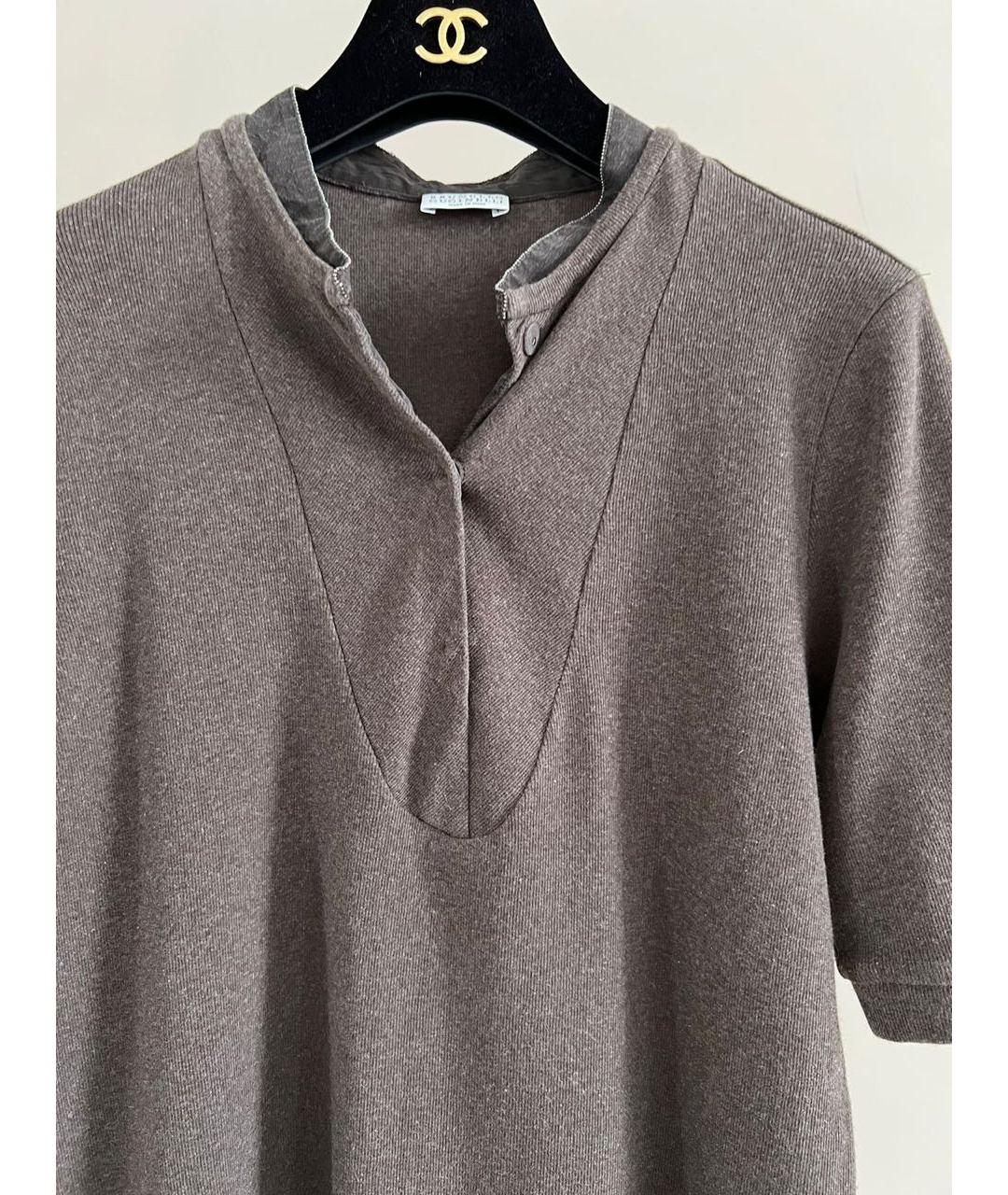 BRUNELLO CUCINELLI Коричневая шелковая футболка, фото 3