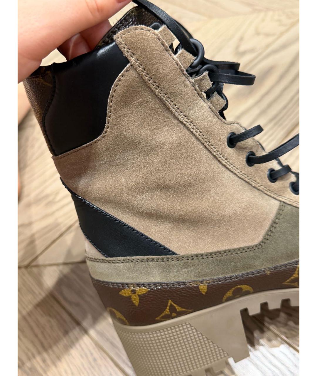 LOUIS VUITTON Бежевые замшевые ботинки, фото 6