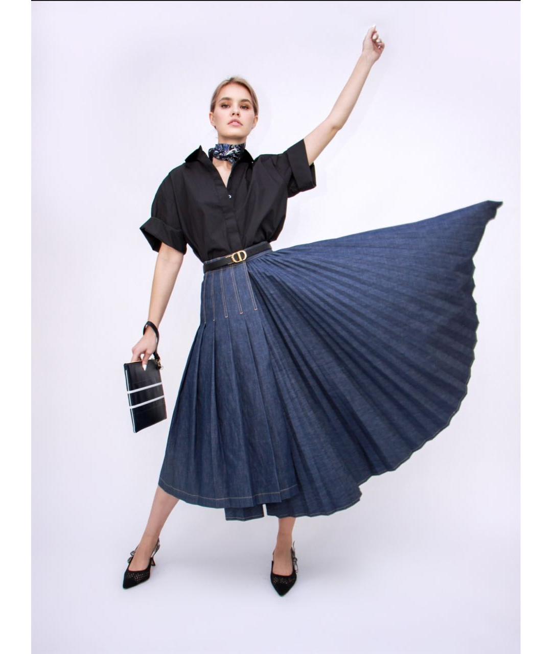 CHRISTIAN DIOR Синяя хлопковая юбка миди, фото 2