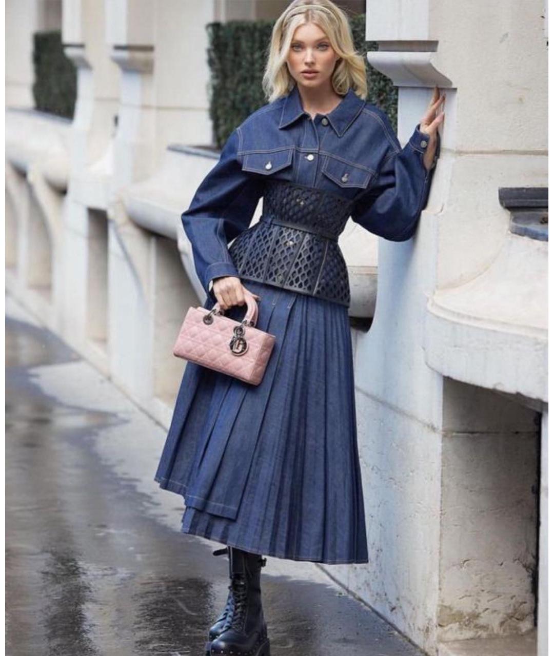 CHRISTIAN DIOR Синяя хлопковая юбка миди, фото 3