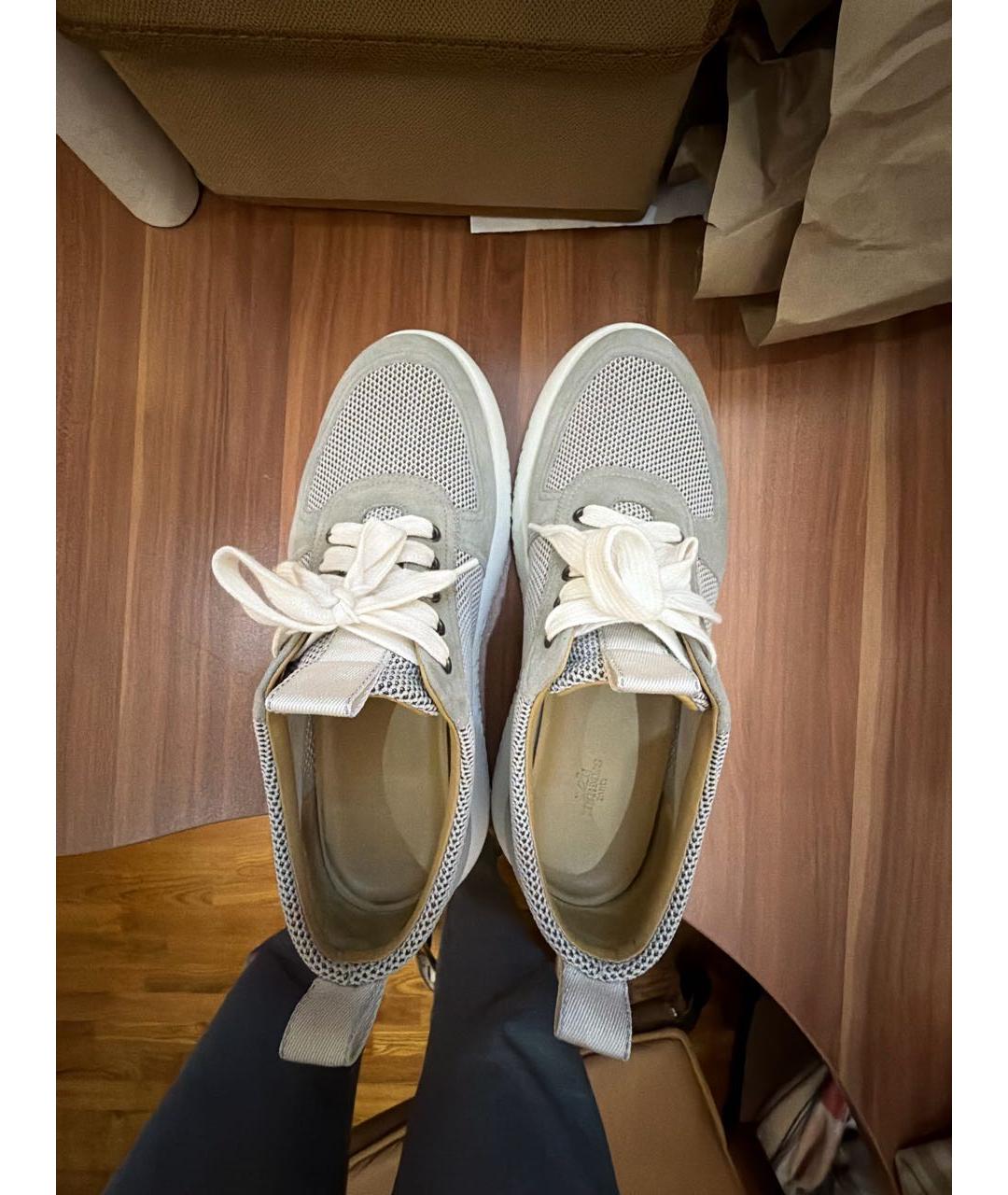 HERMES Серые текстильные низкие кроссовки / кеды, фото 3