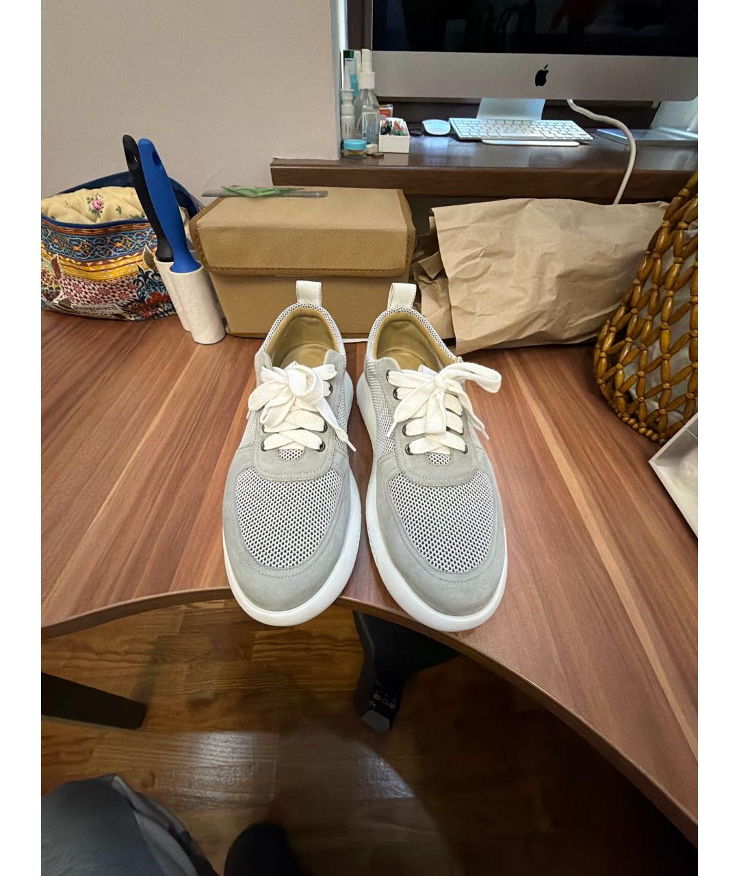 HERMES Серые текстильные низкие кроссовки / кеды, фото 2