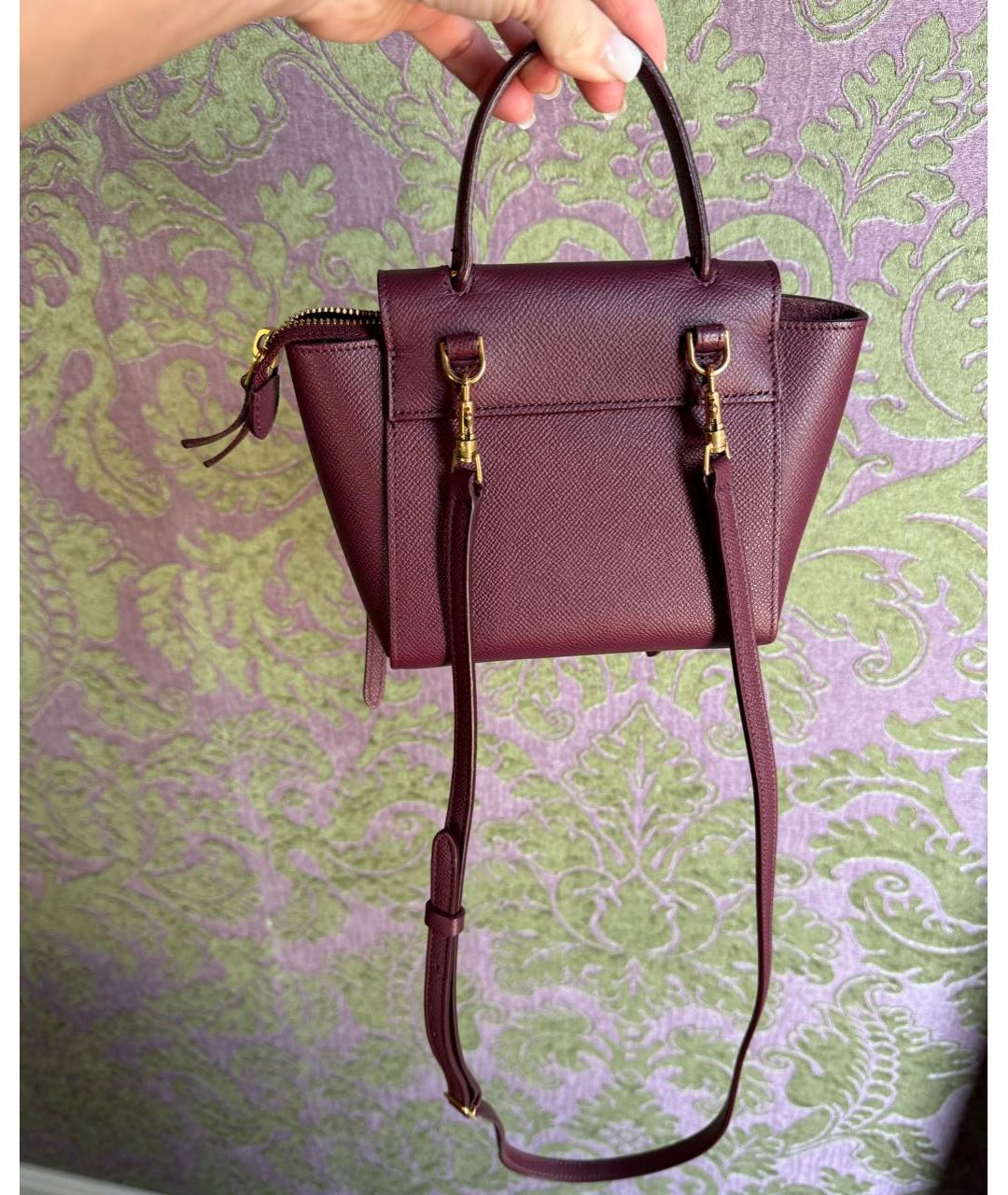 CELINE Бордовая кожаная сумка с короткими ручками, фото 3