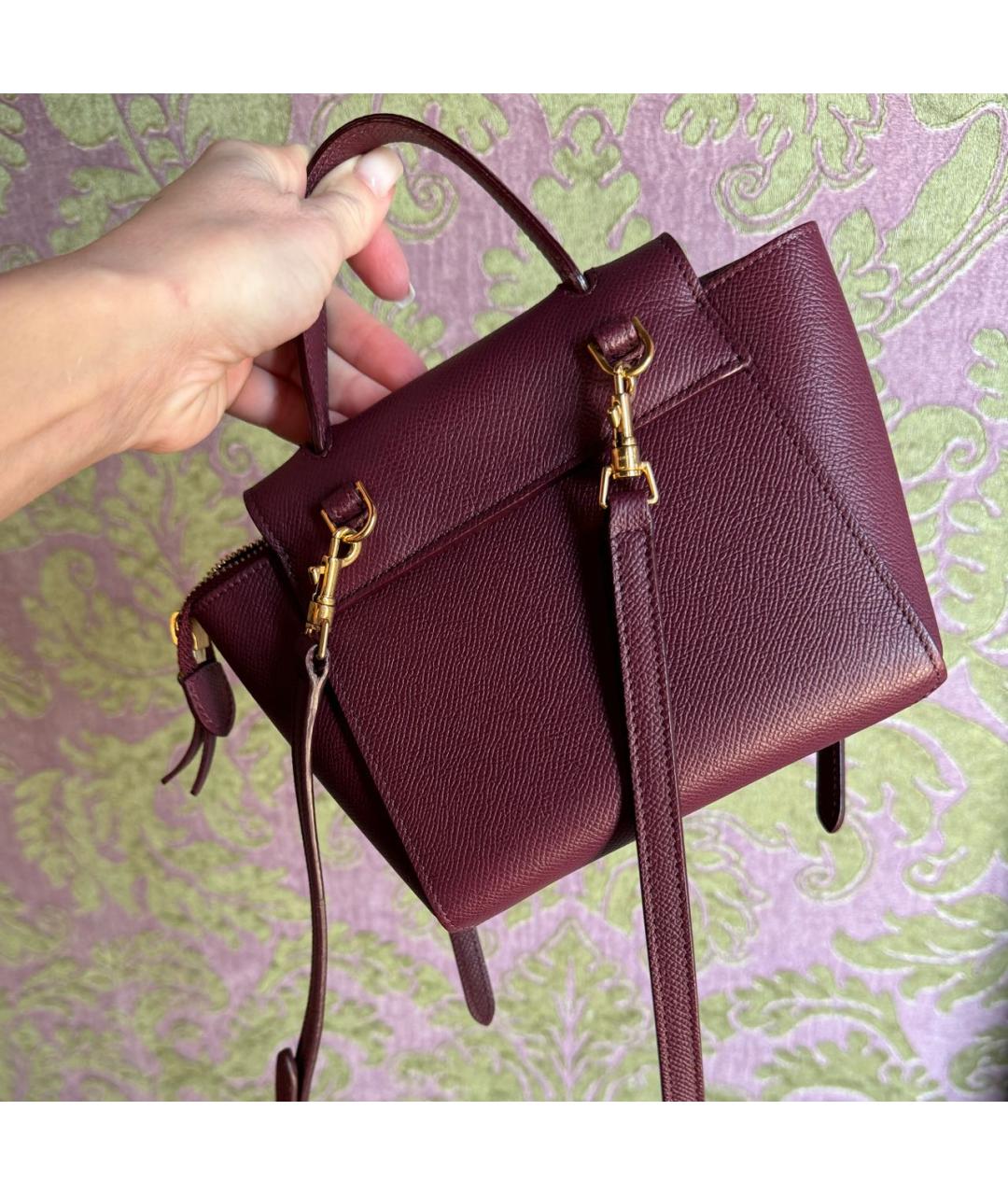 CELINE Бордовая кожаная сумка с короткими ручками, фото 4