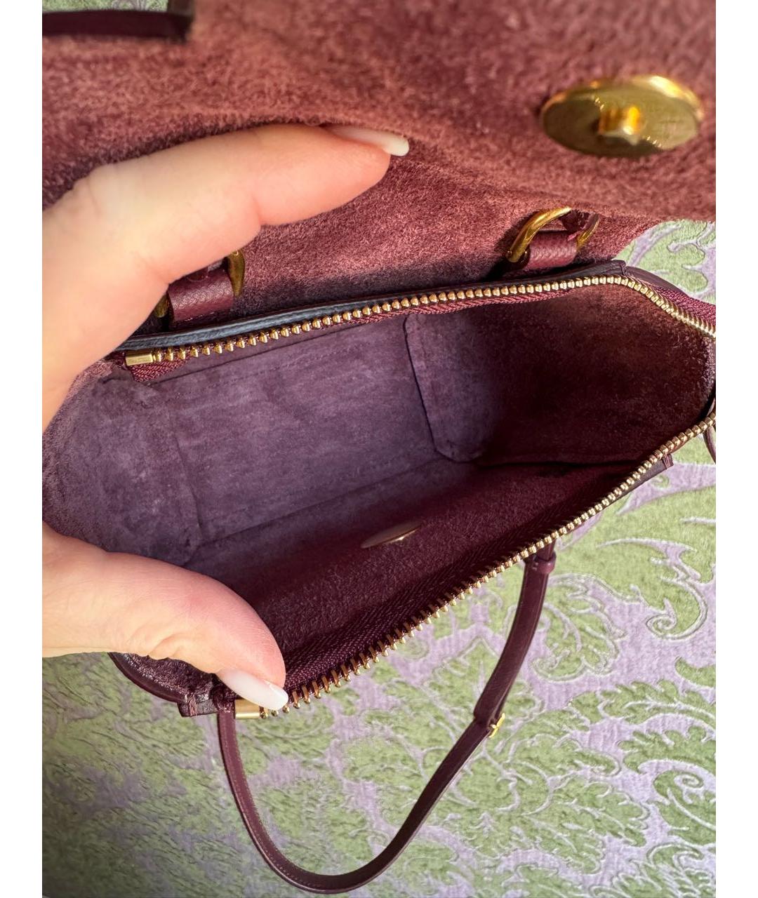 CELINE Бордовая кожаная сумка с короткими ручками, фото 8