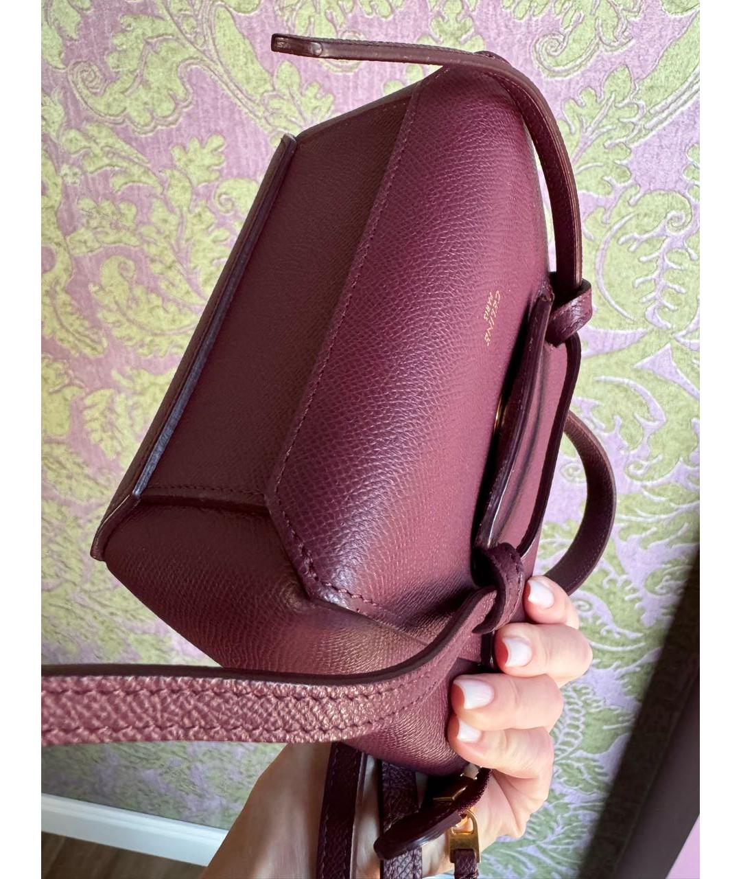 CELINE Бордовая кожаная сумка с короткими ручками, фото 6