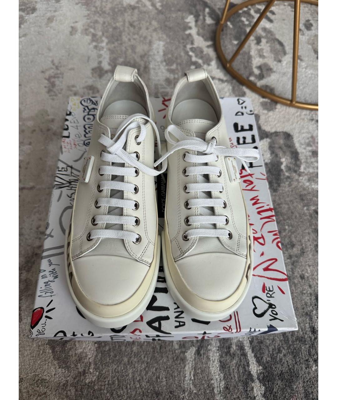 DOLCE&GABBANA Белые кожаные кеды, фото 2