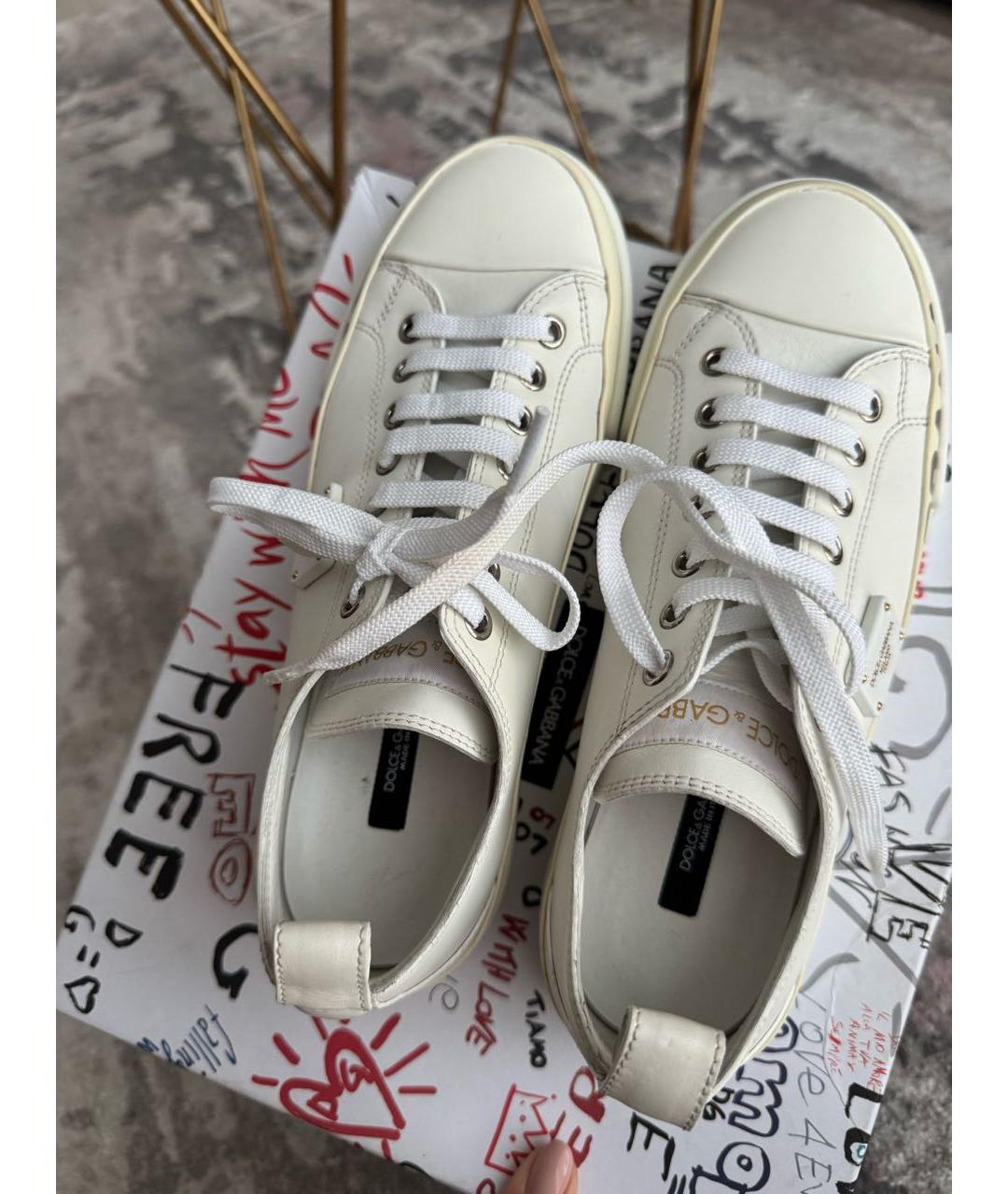DOLCE&GABBANA Белые кожаные кеды, фото 3
