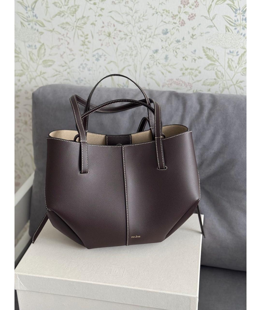 POLENE Коричневая кожаная сумка через плечо, фото 2