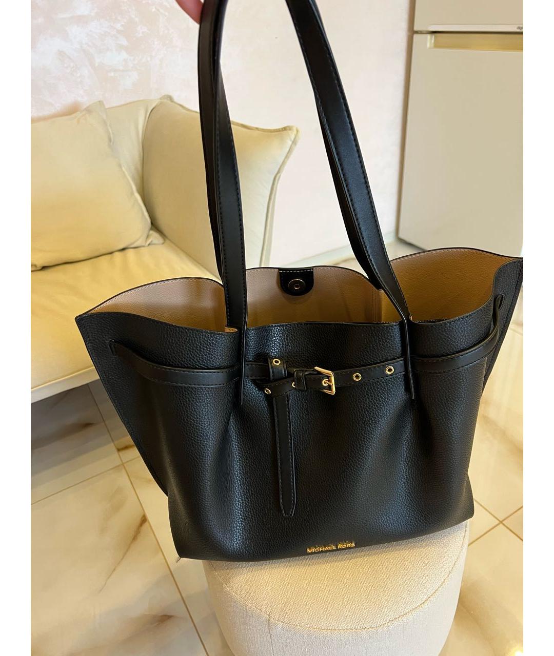 MICHAEL KORS Черная кожаная сумка тоут, фото 2
