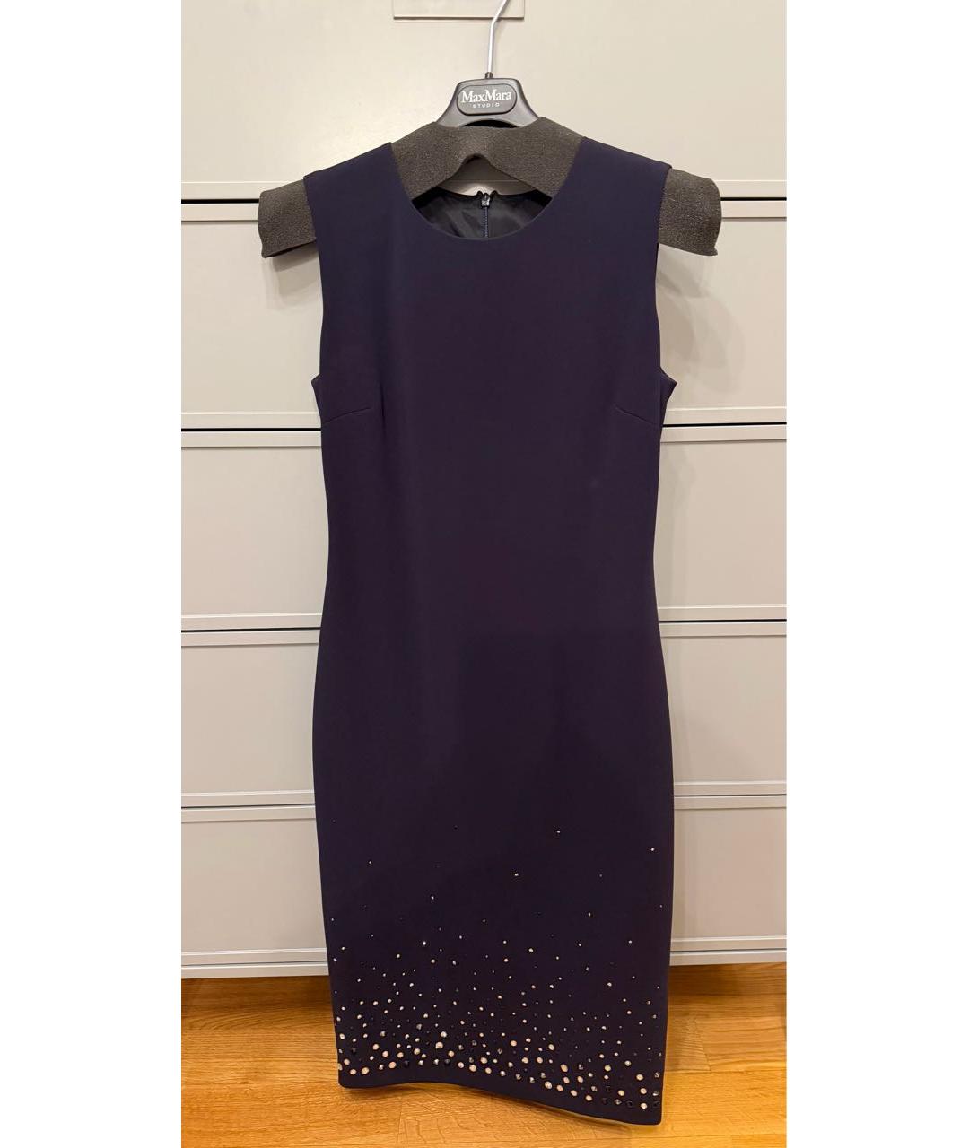 MAX MARA STUDIO Темно-синее полиэстеровое повседневное платье, фото 4