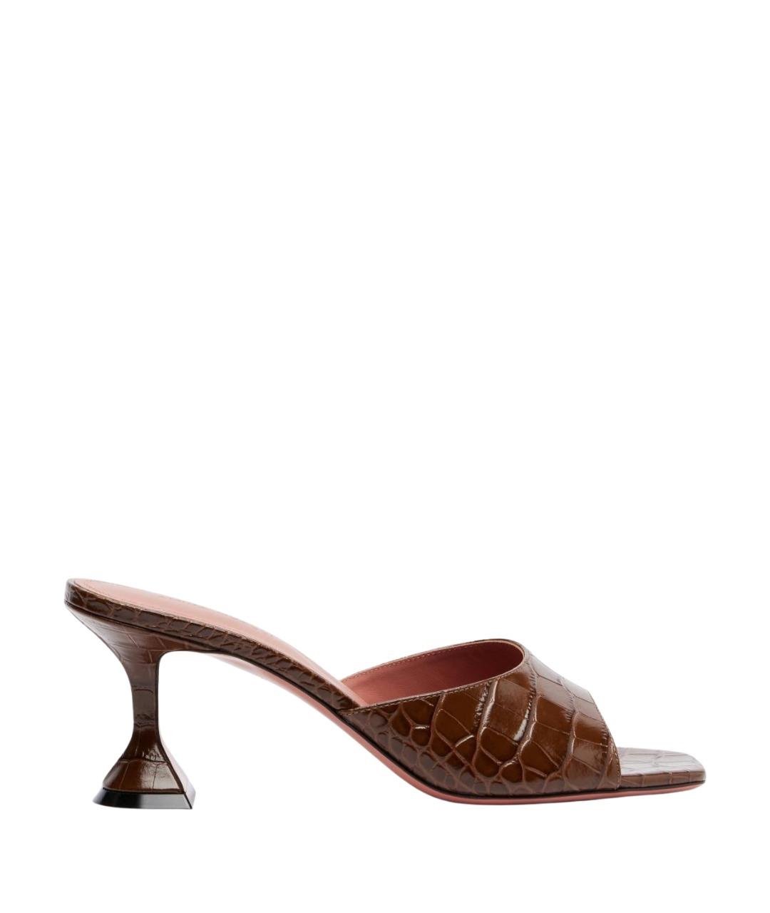 Amina Muaddi Коричневые кожаные мюли, фото 1