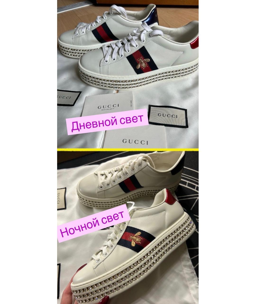 GUCCI Белые кожаные кеды, фото 6