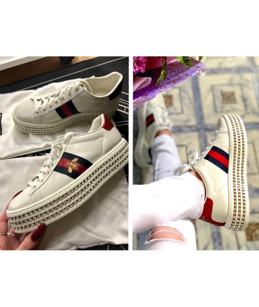 GUCCI Белые кожаные кеды, фото 8