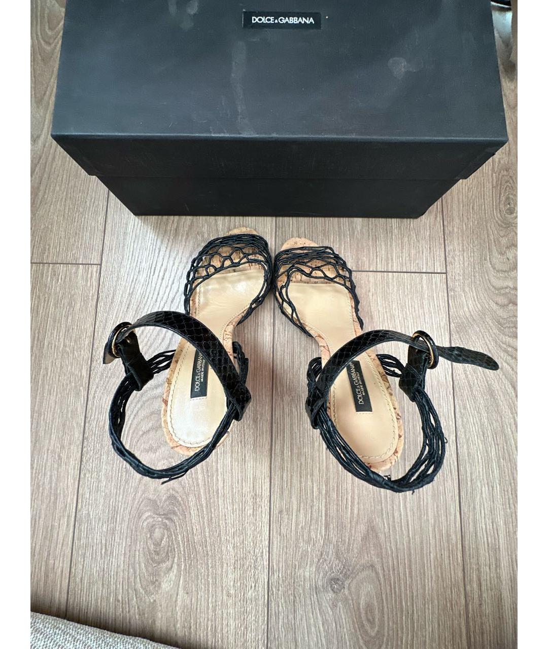 DOLCE&GABBANA Черные кожаные босоножки, фото 3