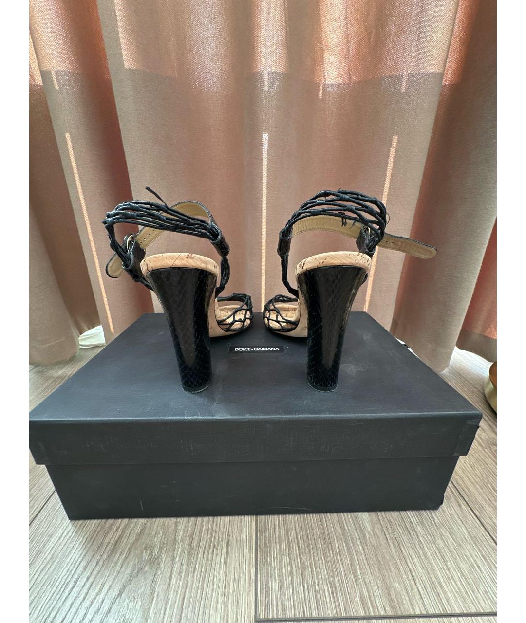 DOLCE&GABBANA Черные кожаные босоножки, фото 4