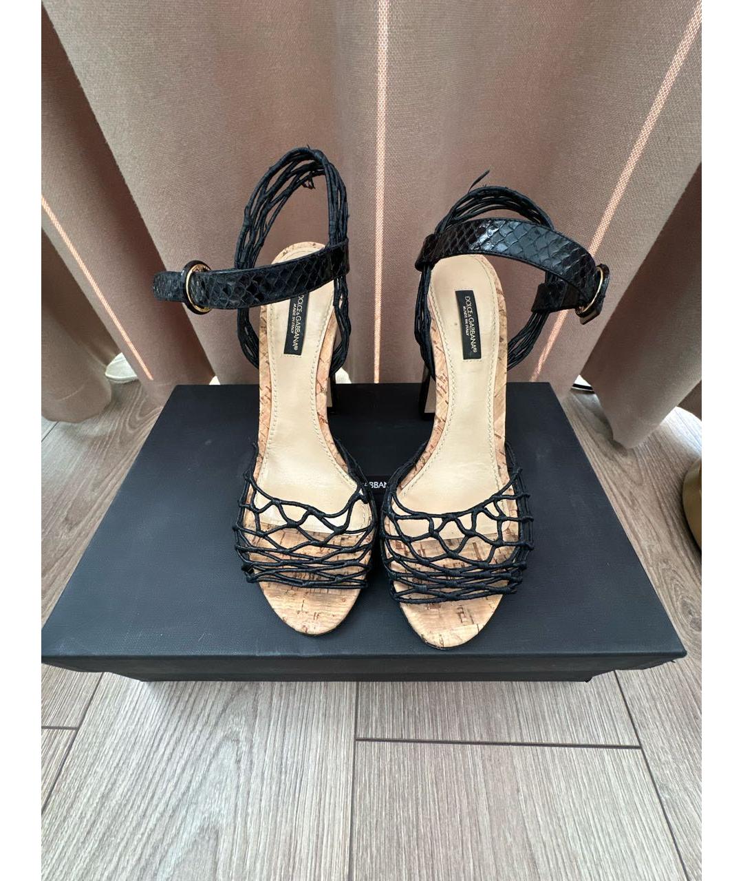 DOLCE&GABBANA Черные кожаные босоножки, фото 2