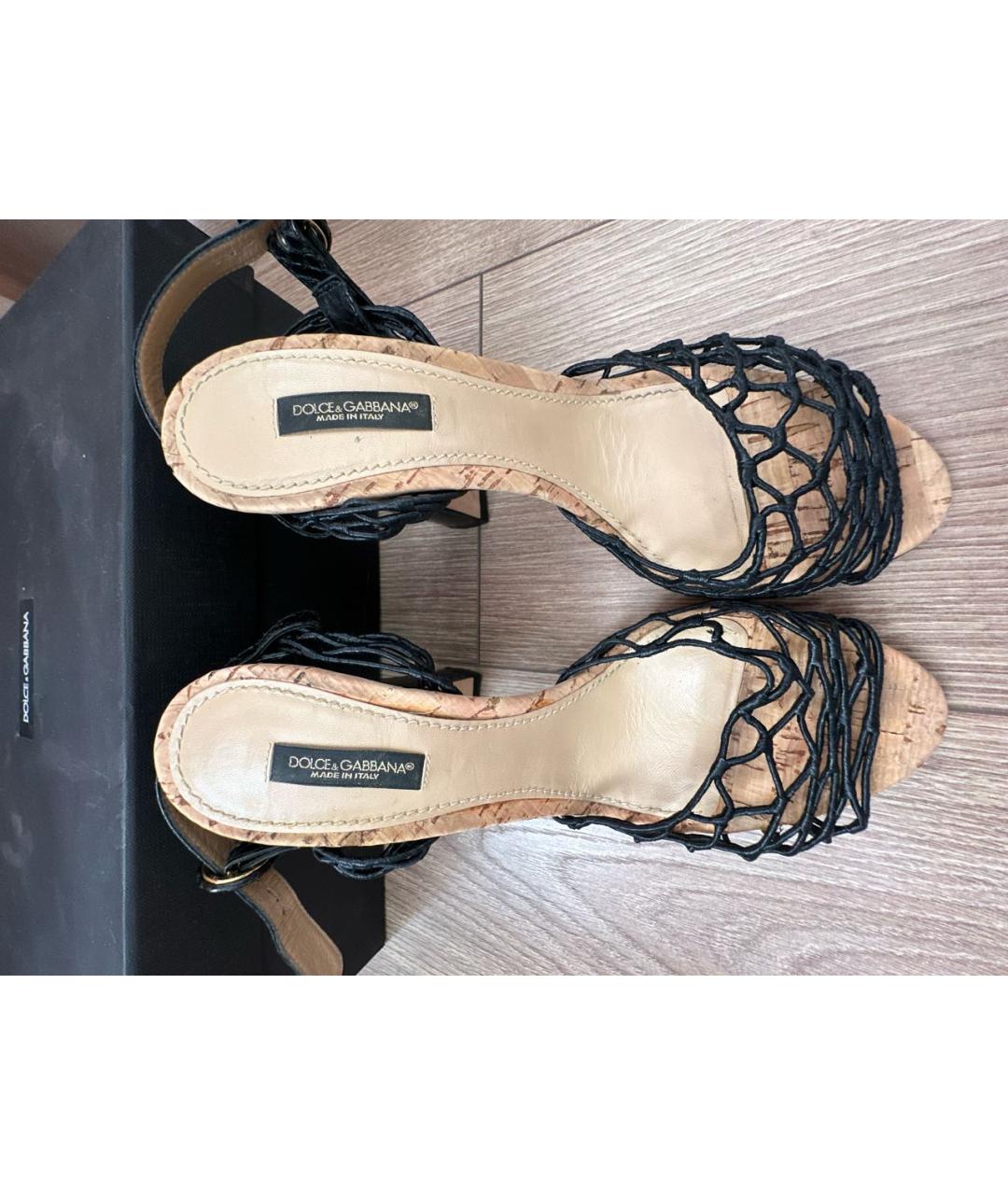 DOLCE&GABBANA Черные кожаные босоножки, фото 8