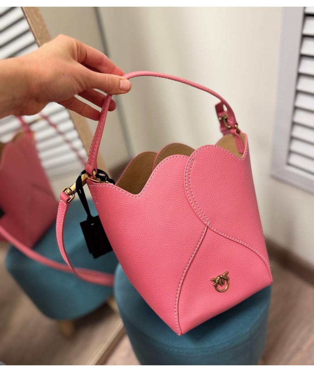 PINKO Розовая кожаная сумка с короткими ручками, фото 2