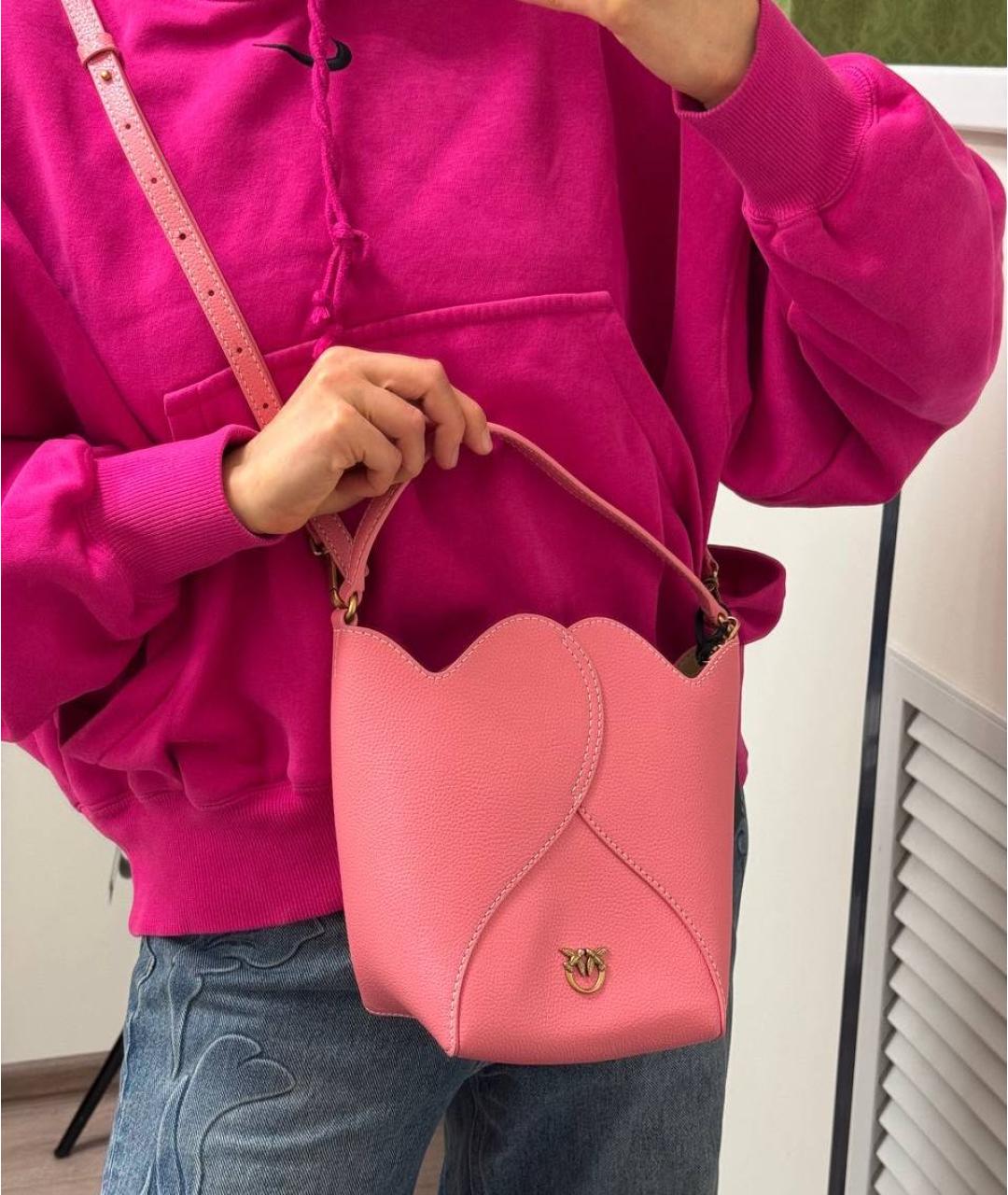 PINKO Розовая кожаная сумка с короткими ручками, фото 4