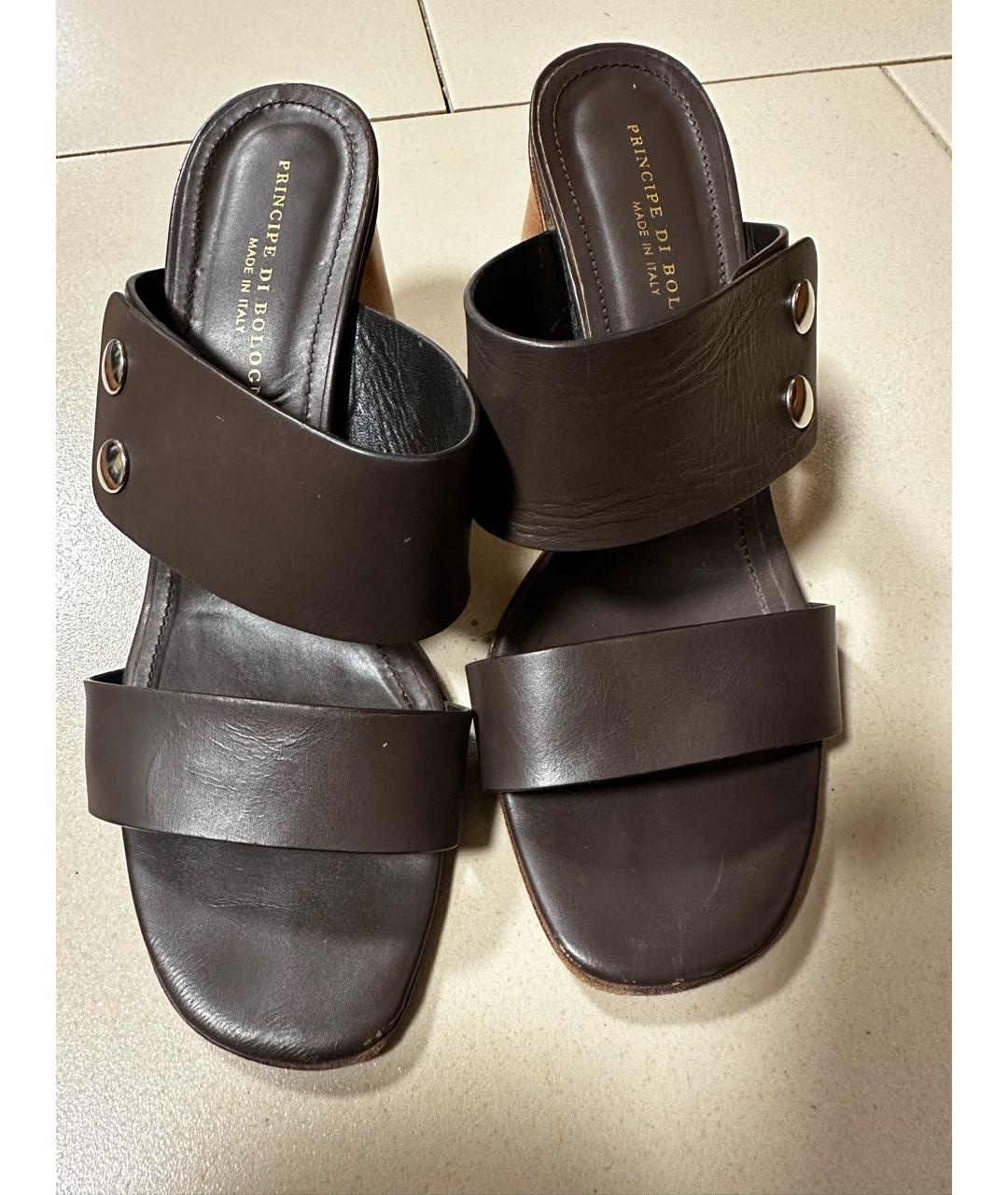 Principe di Bologna Коричневые кожаные сабо, фото 6