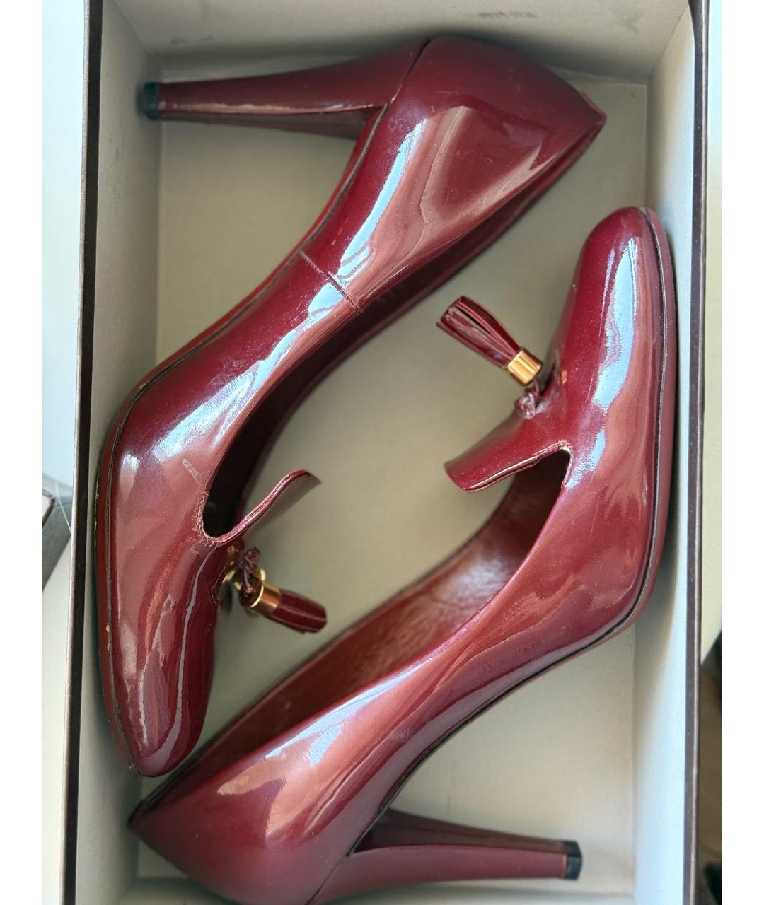 GUCCI Бордовые туфли из лакированной кожи, фото 5