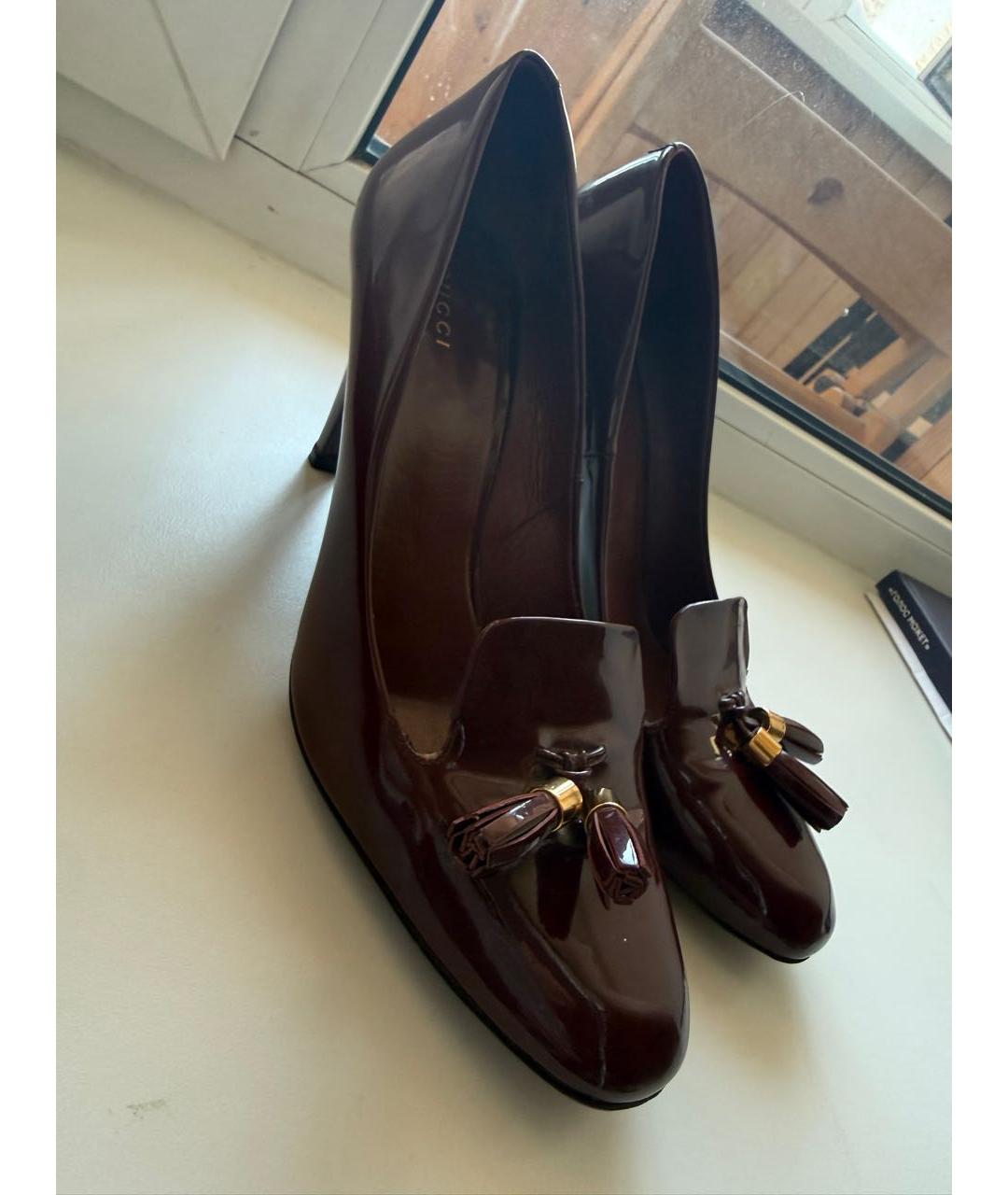 GUCCI Бордовые туфли из лакированной кожи, фото 3