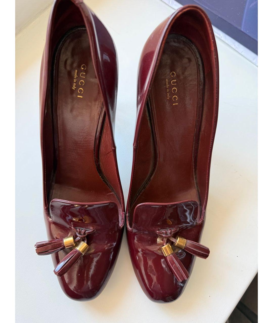 GUCCI Бордовые туфли из лакированной кожи, фото 2